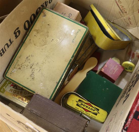 A quantity of advertising tins, Guinness bottle, opener etc